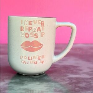 I Never Repeat Gossip Mug NWT Pink Lip Print Ceramic Mug